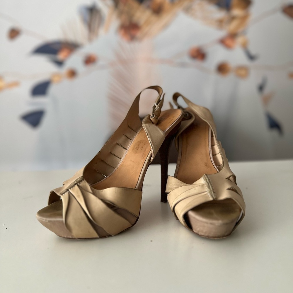 L.A.M.B. Tan Leather  Sling Backs